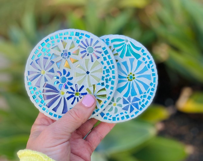 Mosaic Beverage Coasters Table Coasters Decorative Coasters in Purple