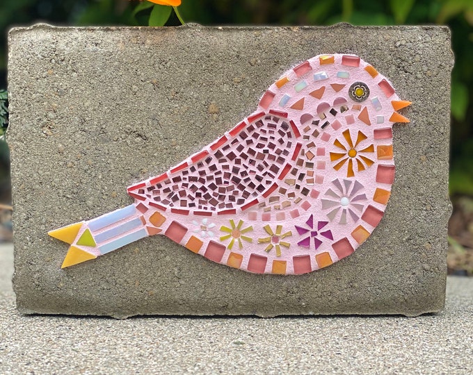Mosaic Stepping Stone Mosaic Garden Art Mosaic Stone Outdoor Art in Rose, Pink, Peach, Orange