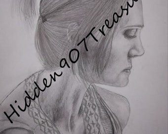 Original Artwork - pencil drawing of women side portrait