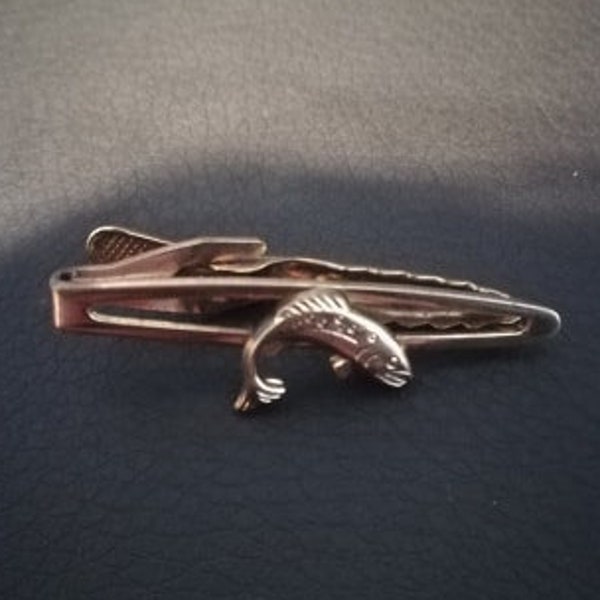 Nippy-Clip de pêche vintage anglais, pince à cravate, avec détail de poisson