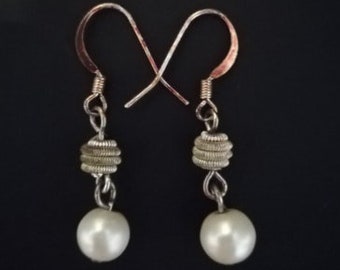Vintage Hanging Fishhook Earrings with Pearl Style Drop