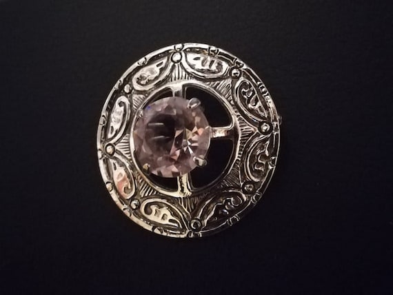Celtic Round Brooch Pin, Amethyst/Pale Pink Rose … - image 2