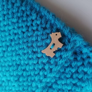 Handcrafted Blue Knit Neck Scarf with Wood Scottie Dog Side Tag Hand Knitted in Scotland Scarf