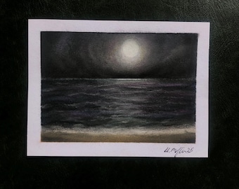 Plaża w blasku księżyca – pastelowa