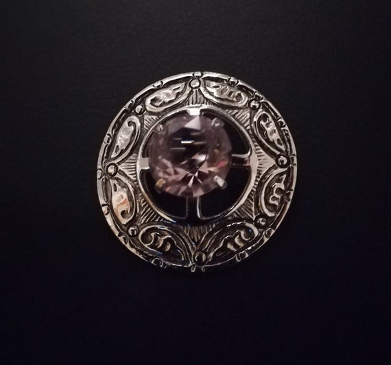 Celtic Round Brooch Pin, Amethyst/Pale Pink Rose … - image 1