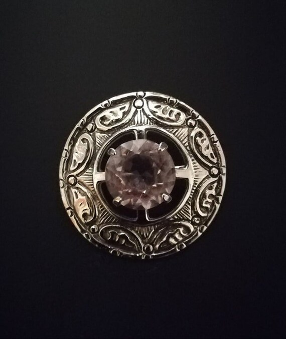 Celtic Round Brooch Pin, Amethyst/Pale Pink Rose … - image 5