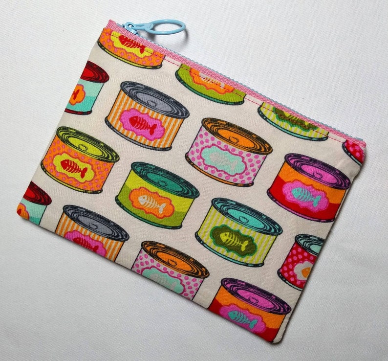 Coin purse Zipper pouch Tinned fish print Passport holder Make up bag