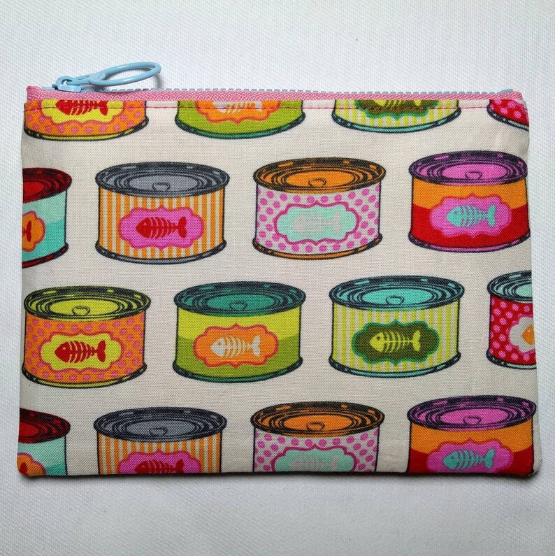 Coin purse Zipper pouch Tinned fish print Passport holder Make up bag