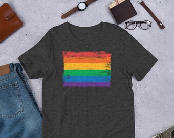 Gay Pride Shirt Vintage Painted Distressed Rainbow Flag