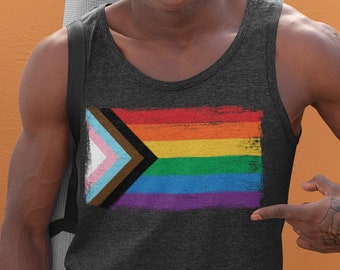 Progress Pride Rainbow Flag Tank Top - Distressed Vintage Paint - Gay Pride - Trans Pride - BIPOC Pride