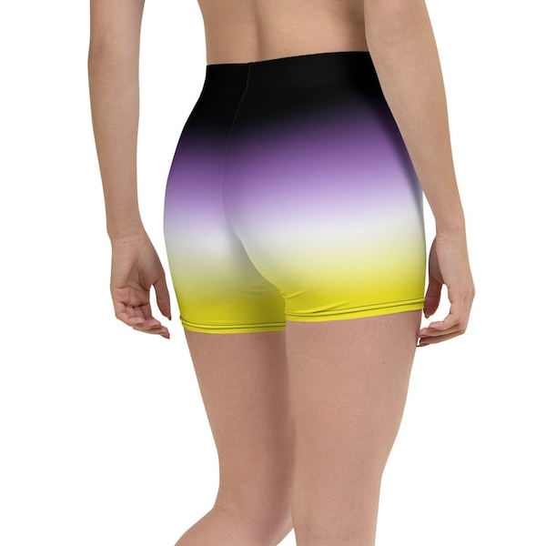 Non-Binary Pride Ombre Bike Shorts - Noir Violet Blanc Jaune