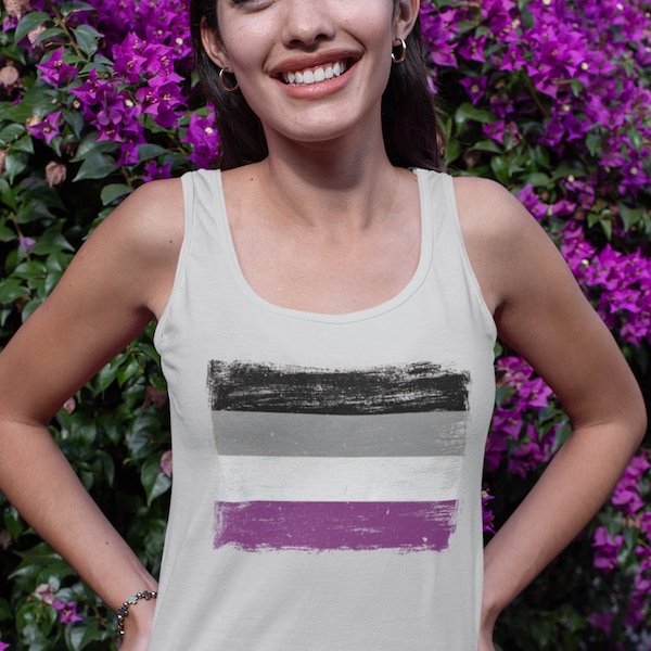 Asexual Pride Flag Tank Top - Vintage Distressed Paint - Aro Ace - Lightweight Fabric - Heathered