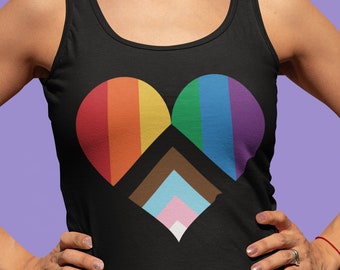 Progress Pride Rainbow Heart Tank Top - Gay Pride Sleeveless Shirt - Inclusive LGBTQ+