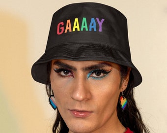 GAAAAY Rainbow Bucket Hat - Embroidered Gay Pride Hat - LGBTQ