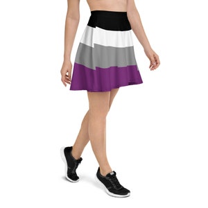 Asexual Pride Flag Skater Skirt - Black, Grey, White, Purple Striped - Aro Ace