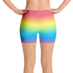 Pastel Rainbow Ombre Bike Exercise Shorts - Bike, Yoga, Running, Dance, Pride