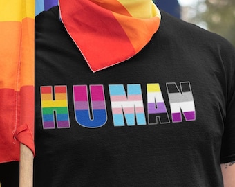 HUMAN LGBTQIA Pride Flags Unisex T-Shirt | Gay Bisexual Transgender Intersex Asexual