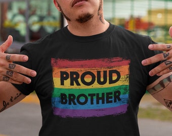 PROUD BROTHER - Gay Pride Rainbow Flag T-Shirt - Matching Family Ally Shirts for Siblings