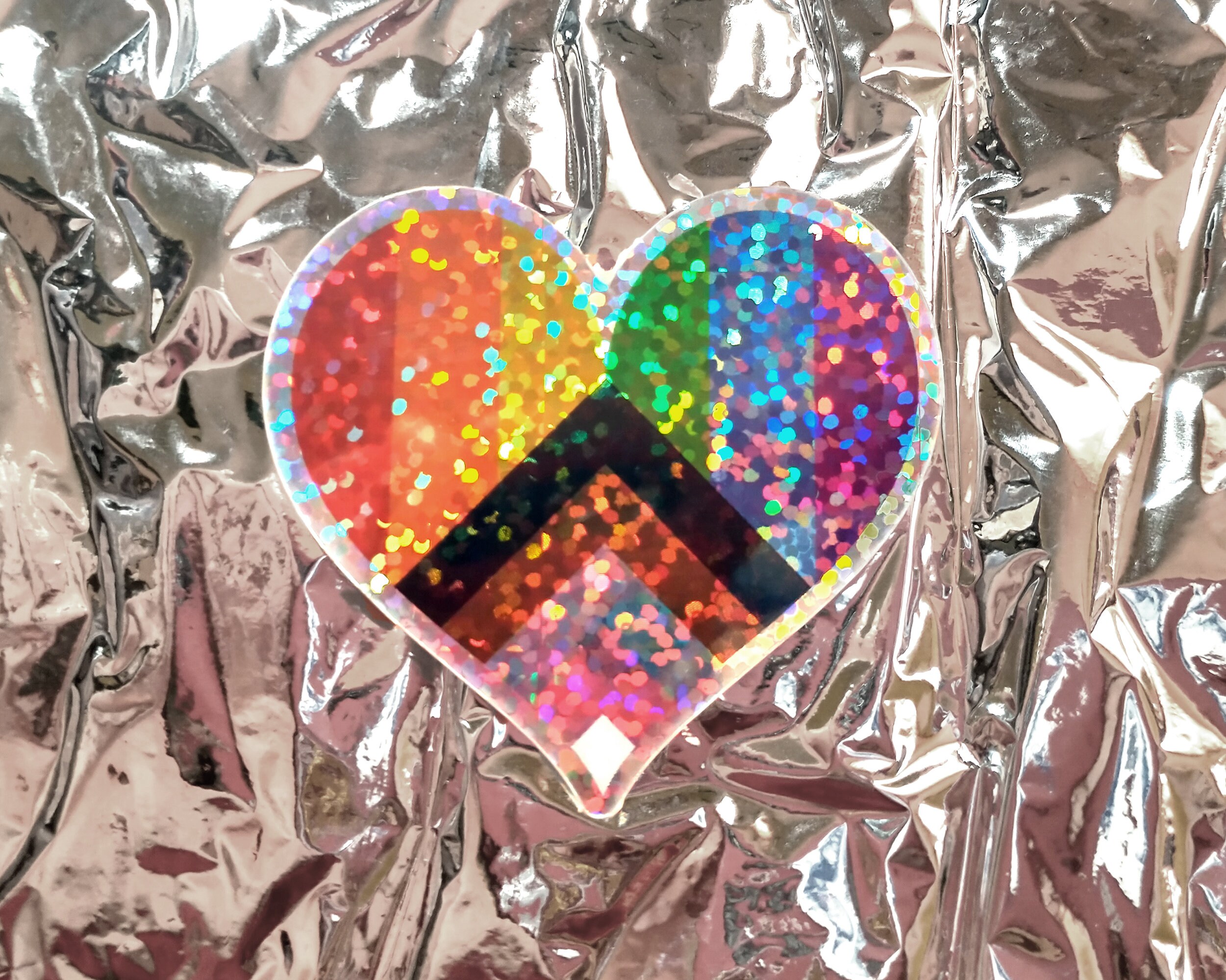 Progress Pride Flag Sticker - Metallic Rainbow Heart - Glitter Sticker ...