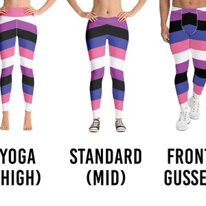 Gender Fluid Pride Flag Leggings - Pink White Purple Black Blue Diagonal Stripe Chevrons - Custom Pride