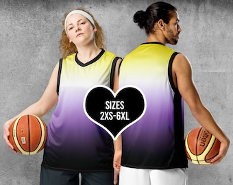 Non-Binary Enby Pride Basketball Jersey - Gradient Ombre Tank Top - Sleeveless Shirt