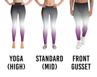 Ombre Asexual Pride Flag Leggings - Women's Men's Non-Binary - Black, White, Grey, Purple - High Waist Yoga Plus Size Leggings