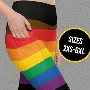 Gay Pride Rainbow Leggings with Pockets - Inclusive Philadelphia Pride Flag - Black Brown BIPOC