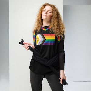 LGBTQIA Pride Flag Basketball Jersey - Inclusive Rainbow BIPOC Transgender Intersex Sleeveless Tank Top // Customize Back Print Name Number