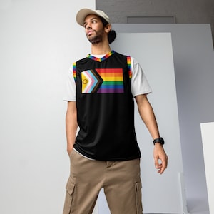 LGBTQIA Pride Flag Basketball Jersey - Inclusive Rainbow BIPOC Transgender Intersex Sleeveless Tank Top // Customize Back Print Name Number