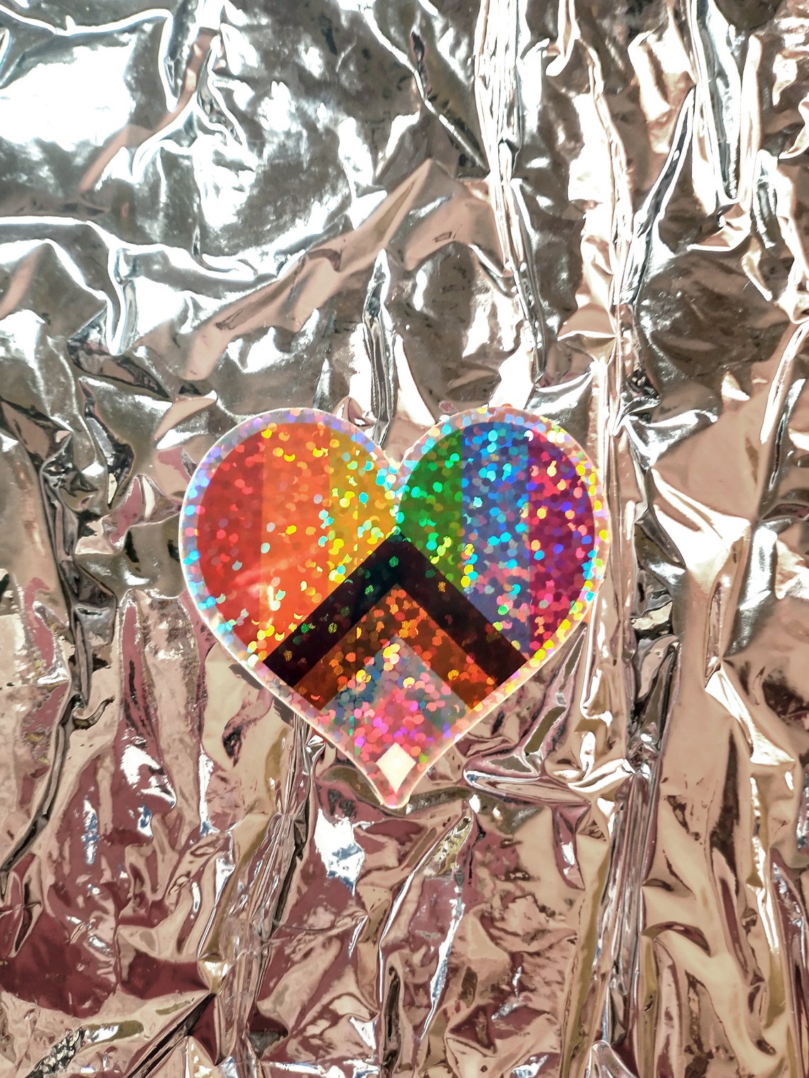 Progress Pride Flag Sticker - Metallic Rainbow Heart - Glitter Sticker ...