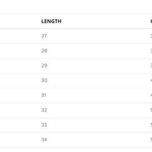 May include: Size chart showing length and chest measurements in inches for sizes XS to 4XL.