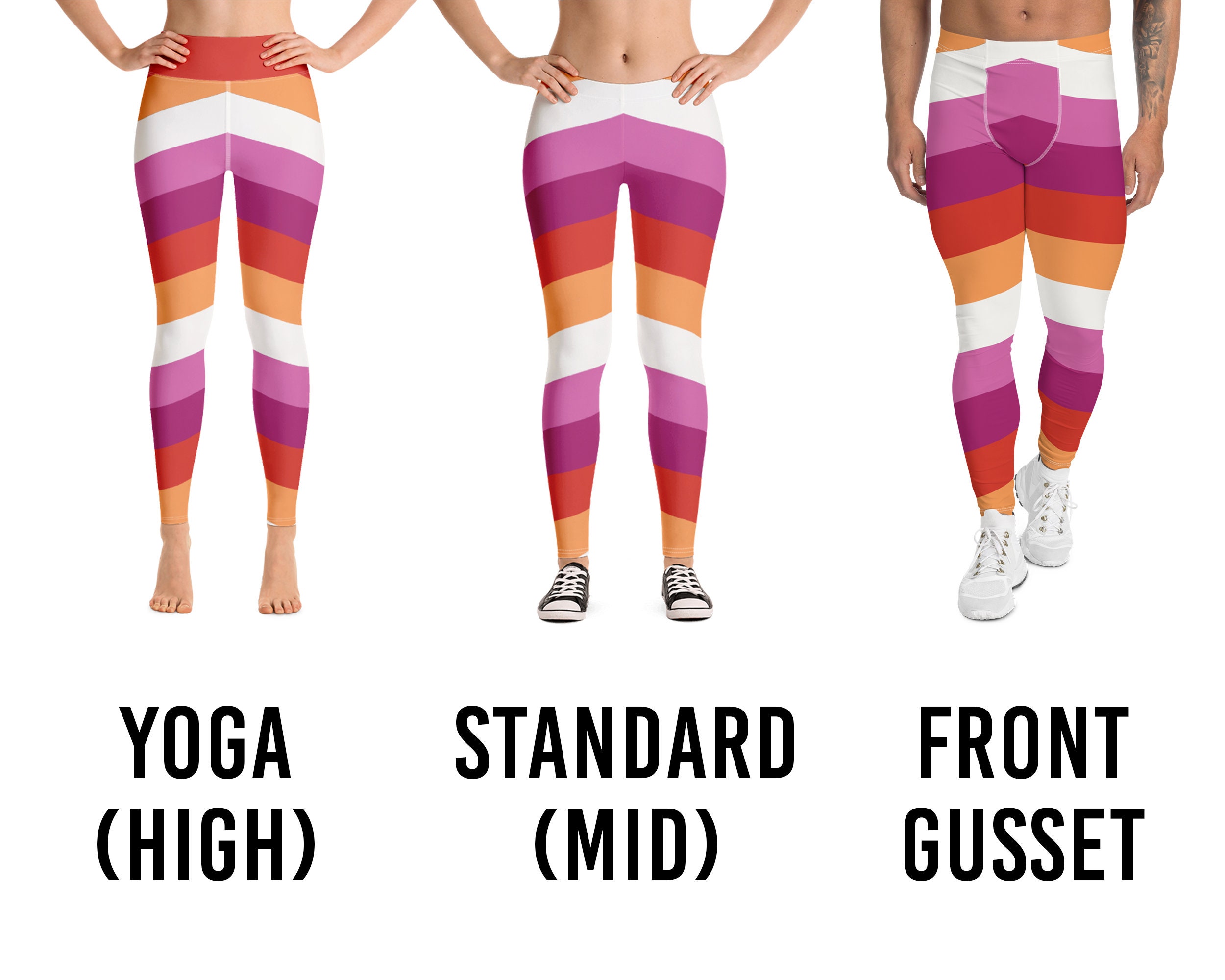 Lesbian Pride Leggings Sunset Flag High Waist Yoga Mid Waist Standard Front  Gusset Custom Gay Pride Stripes Plus Size 