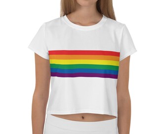 Rainbow Striped Crop Top T-shirt - Black or White Tee - Etsy