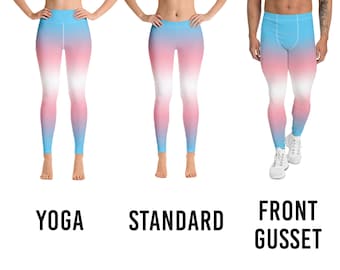 Ombre Transgender Pride Leggings - Blue, Pink, White Gradient Fade - Trans Men Women Non-Binary Enby