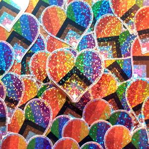 Progress Pride Flag Sticker - Metallic Rainbow Heart - Glitter Sticker - Gay Pride Sticker - 2x2 inches