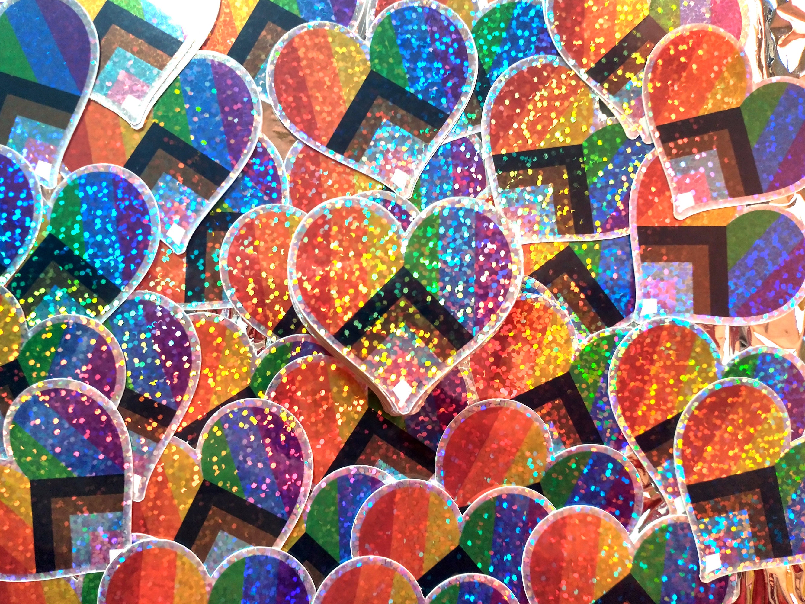 Progress Pride Flag Sticker - Metallic Rainbow Heart - Glitter Sticker ...