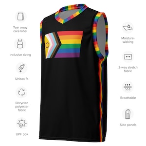 LGBTQIA Pride Flag Basketball Jersey - Inclusive Rainbow BIPOC Transgender Intersex Sleeveless Tank Top // Customize Back Print Name Number