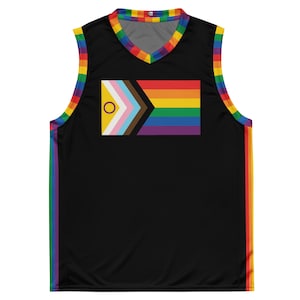 LGBTQIA Pride Flag Basketball Jersey - Inclusive Rainbow BIPOC Transgender Intersex Sleeveless Tank Top // Customize Back Print Name Number