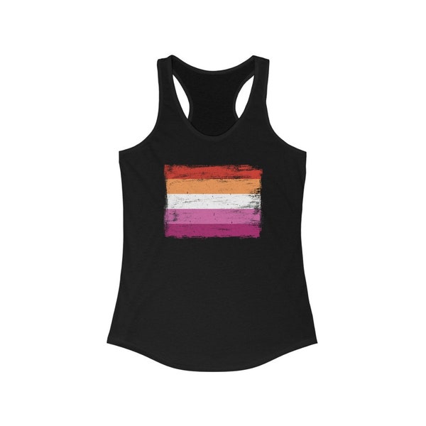 Lesbian Pride Flag Racerback Tank Top - Vintage Paint Style - Sunset Red, Orange, White, Pink, Magenta