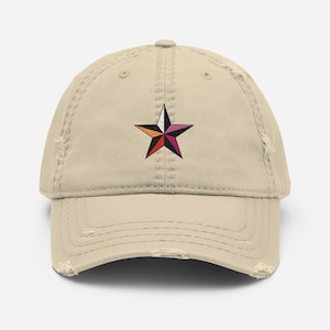Chapéu de beisebol com estrela náutica do Orgulho Lésbico – Chapéu de pai vintage envelhecido