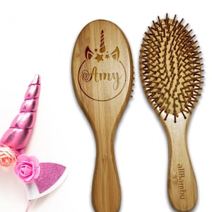 Unicorn Hairbrush, Personalized Hairbrush, Personalized Unicorn Gifts for Kids, Wooden Detangling Hairbrushes, Gift For Her, Christmas Gifts