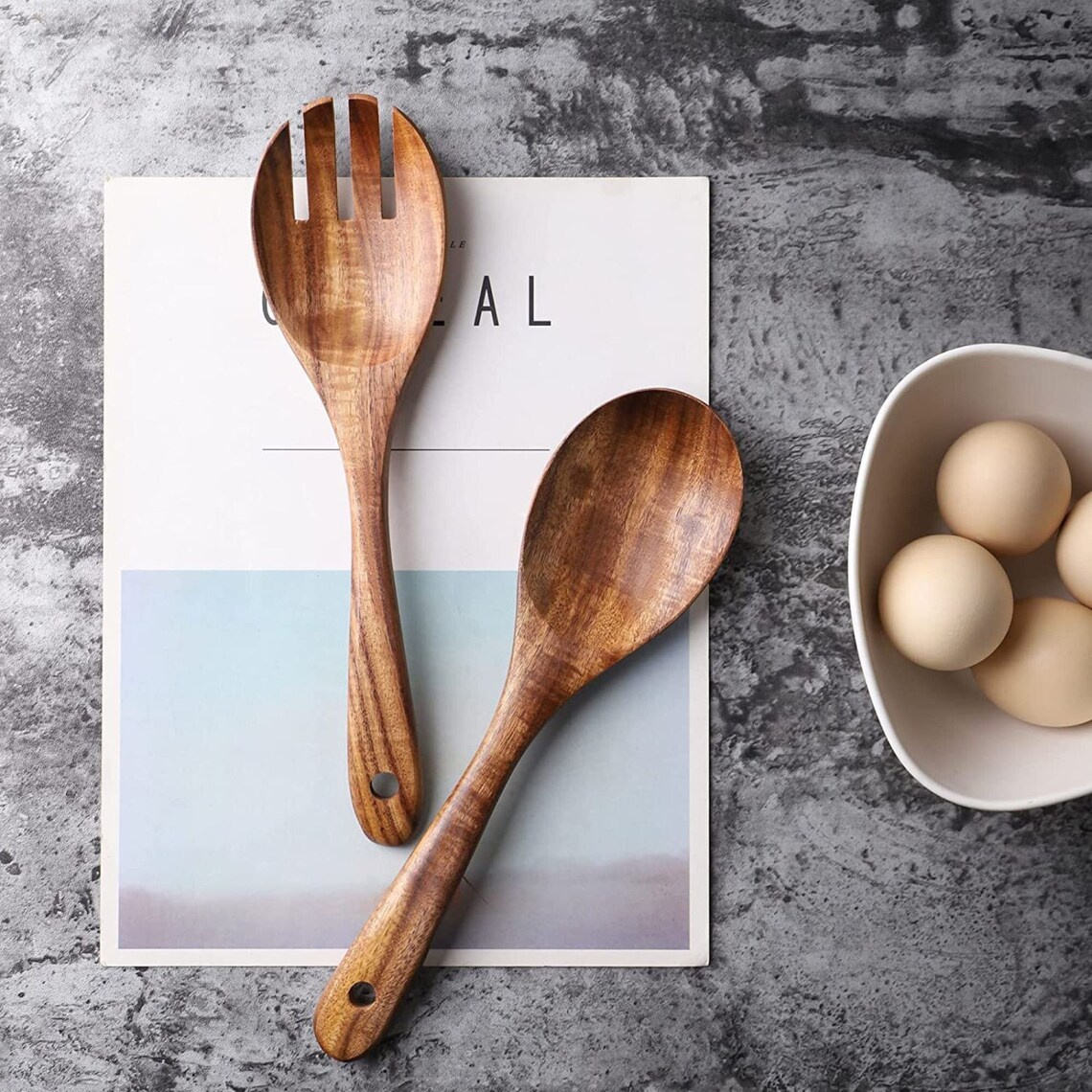 Handmade Acacia Wood Salad Server Set Housewarming Gift Etsy