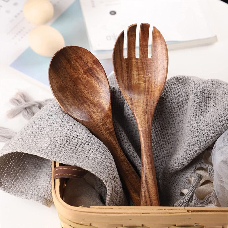 Handmade Acacia Wood Salad Server Set Housewarming Gift Etsy