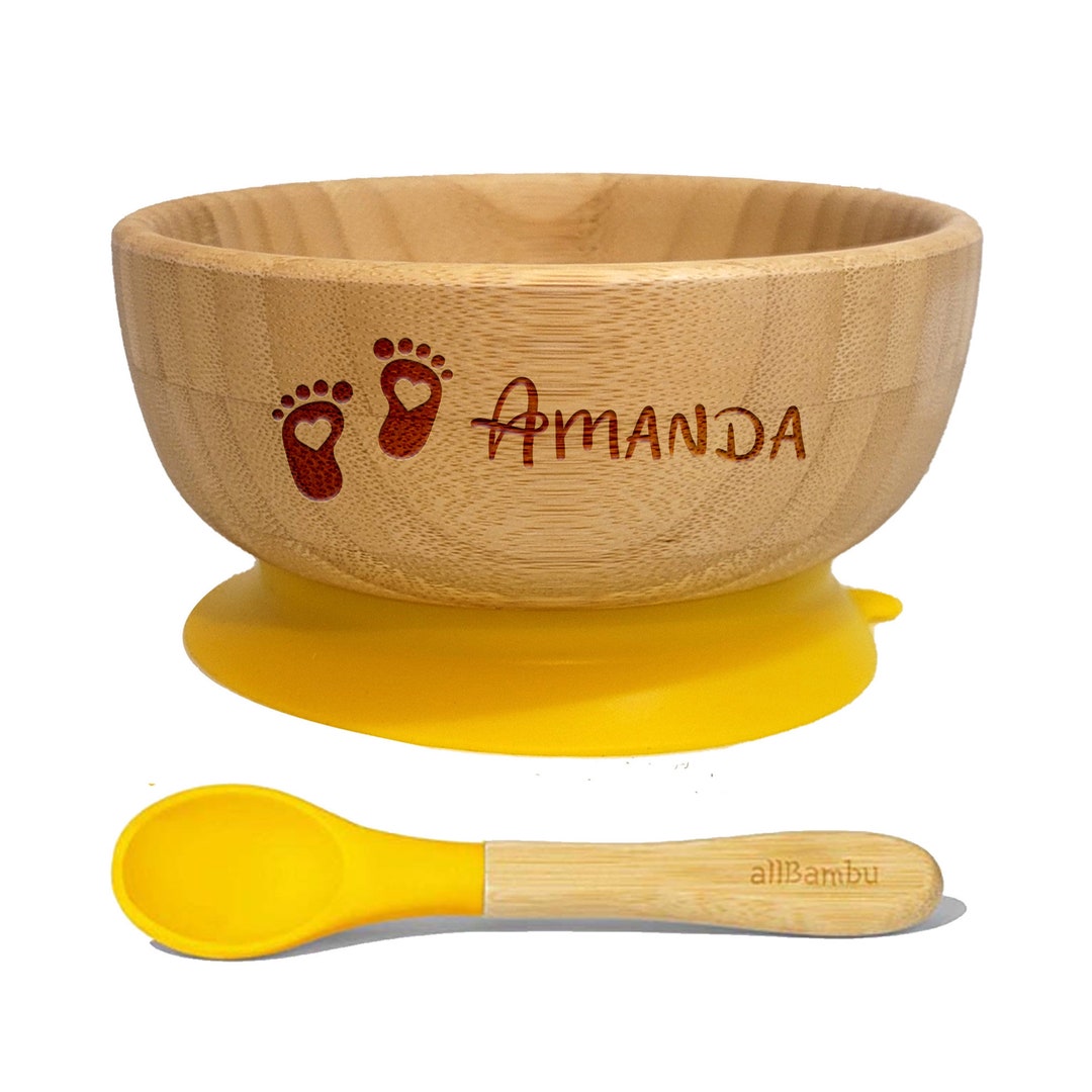 Personalized Baby Bowl Bamboo Bowl & Spoon With Suction Base Etsy