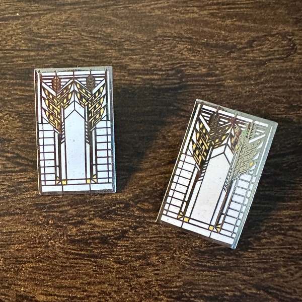 Vintage Acme Studios Frank Lloyd Wright Susan Lawrence Dana House Sheaves of Wheat leaded glass design earrings