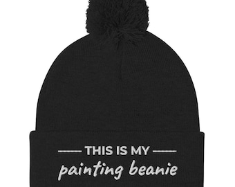 this is my painting beanie | black and white pom-pom beanie