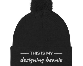 this is my designing beanie | black and white pom-pom beanie