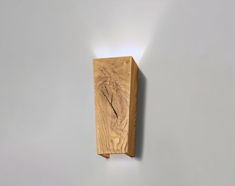 Applique murale fait main luminaire industriel RAMUS luminaire bois rustique massif avec nœuds loupe knag fabriqué à la main