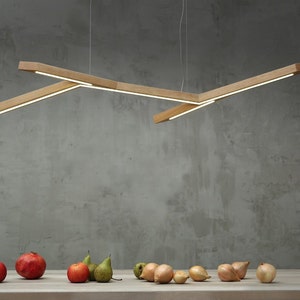 Handmade Oak LED Pendant Lamp, Modern Wood Dining Light