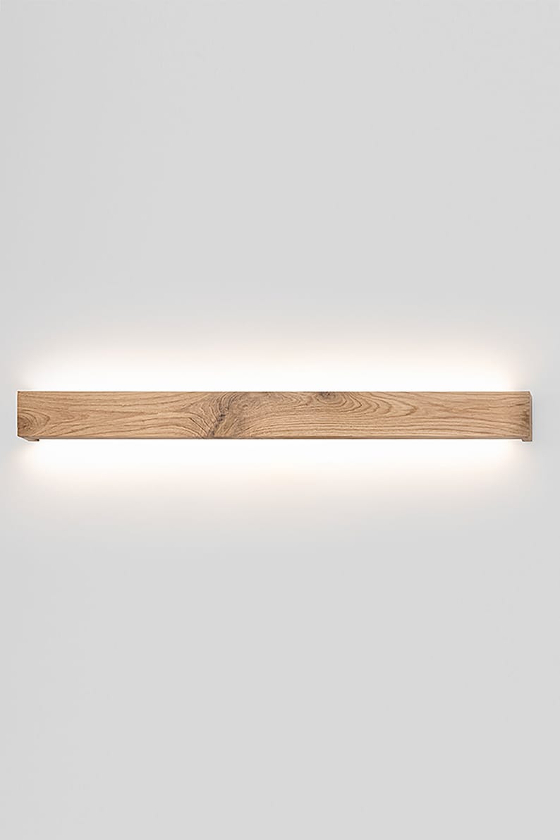 minimalist wooden linear wall lamp ambient light SLIMPEACE Moder Rustic high quality handcrafted 100cm / 39,2 inch